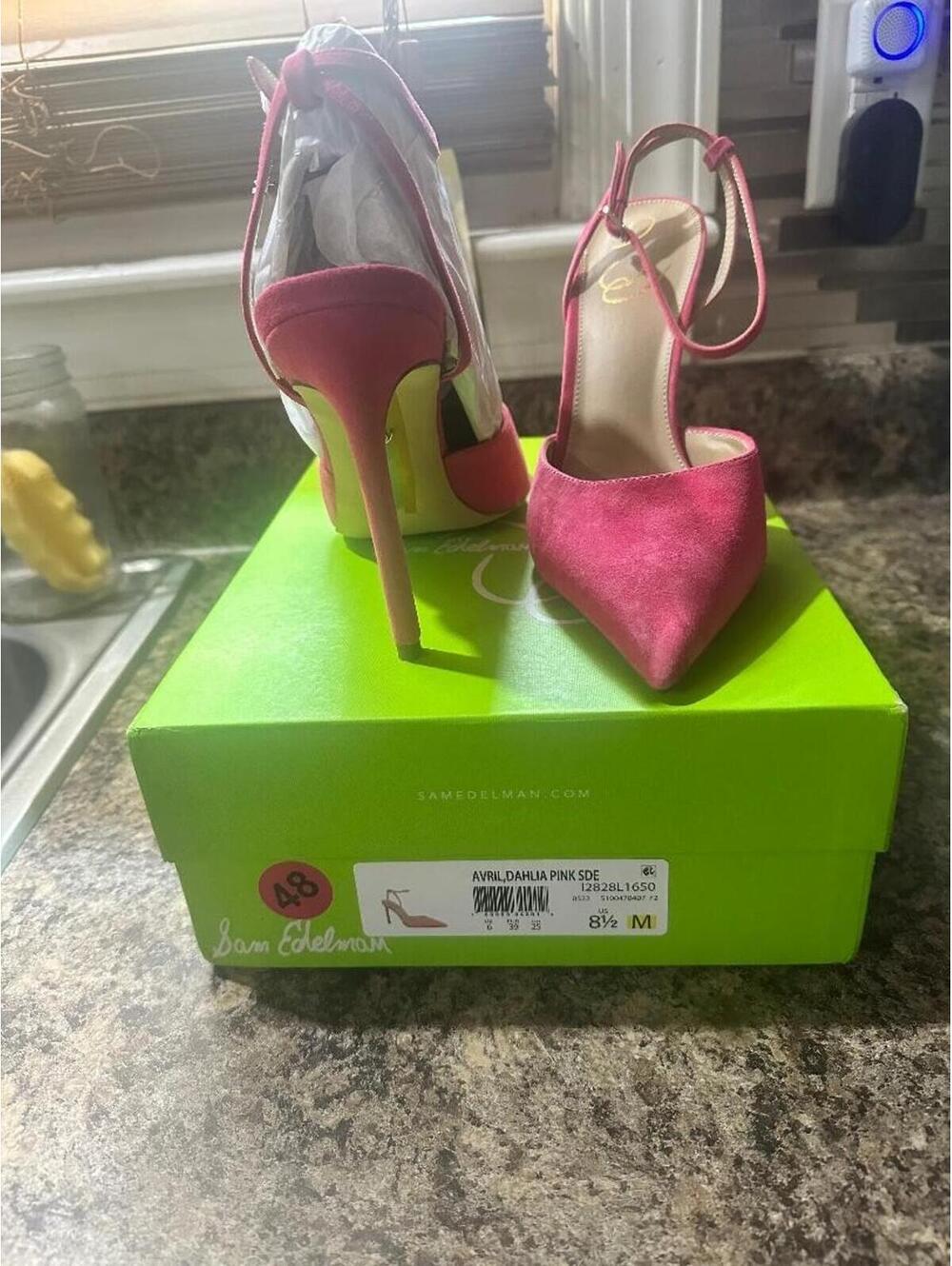 Sam Edelman Avril Slingback Pumps Dahlia Pink Suede Heels Pointed Toe Size 8.5 M - Picture 3 of 4